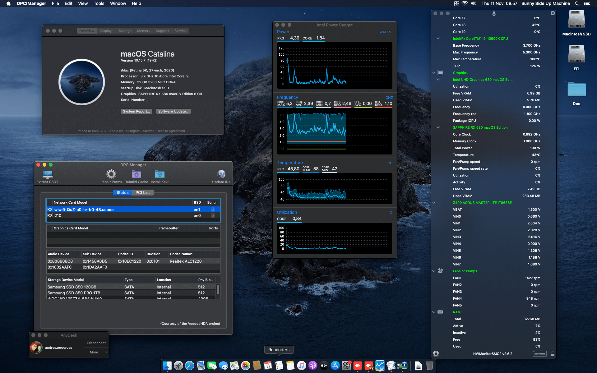 Success Hackintosh macOS Catalina 10.15.7 Build 19H2 in Gigabyte Z490 Aorus Master + Intel Core i9 10900K + Sapphire RX 580